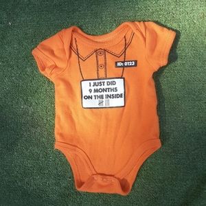Swiggles 0-3 months infant "inmate onesie" - '...9 months on the inside' funny